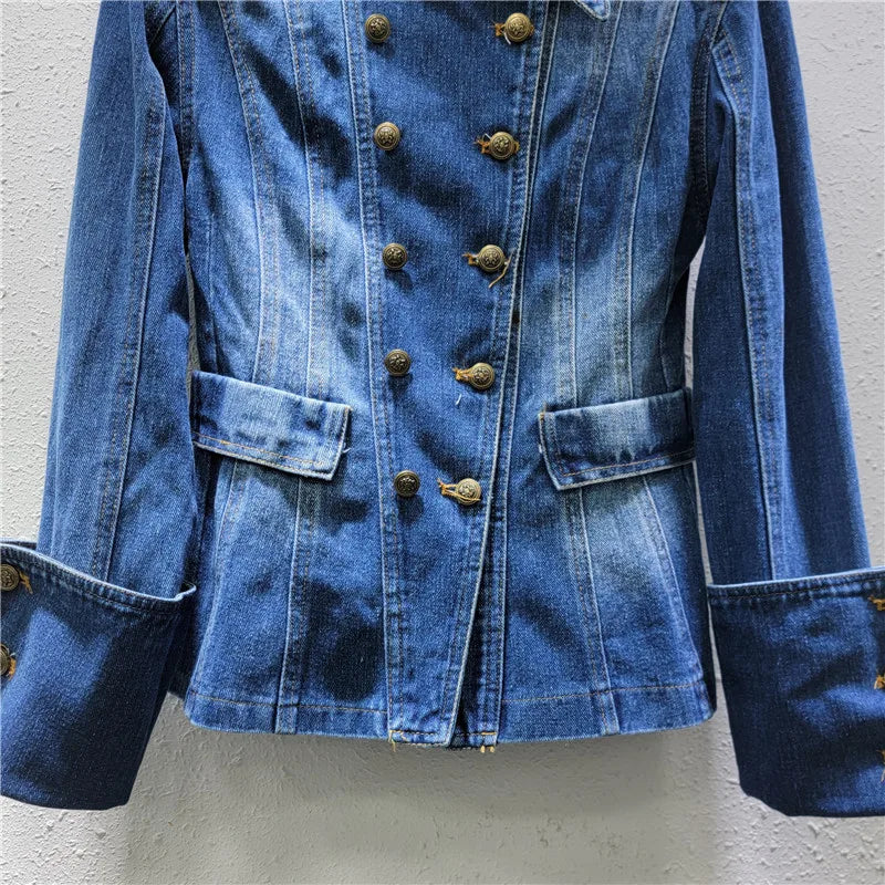 Vintage Versatile Lapel Double-breasted High Waist Denim Jacket