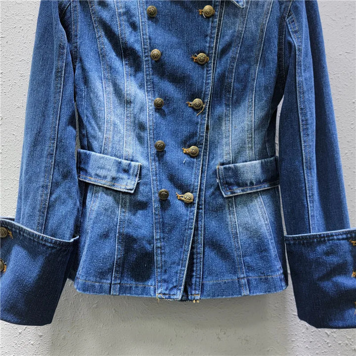 Vintage Versatile Lapel Double-breasted High Waist Denim Jacket