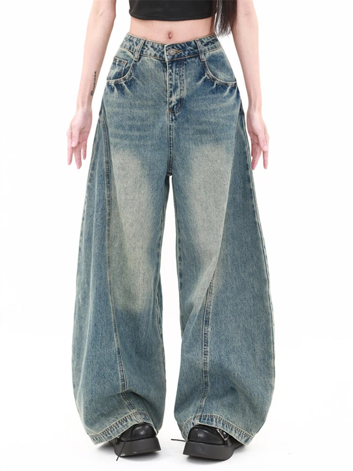 High-Waisted Blue Wide-Leg Jeans