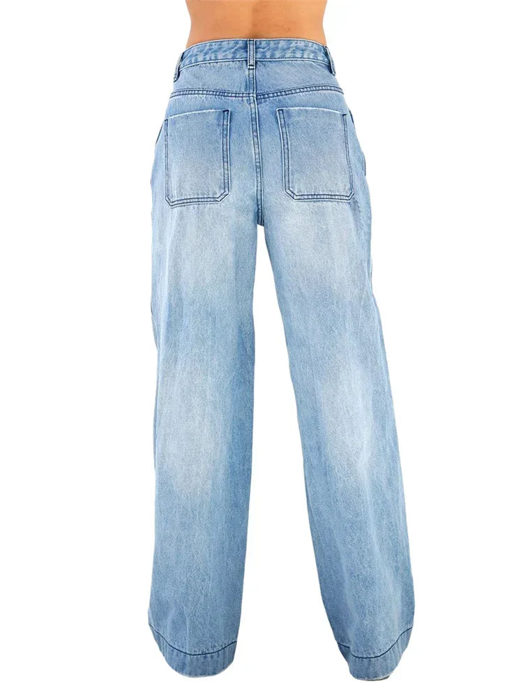 High Waist Wide Leg Denim Jeans