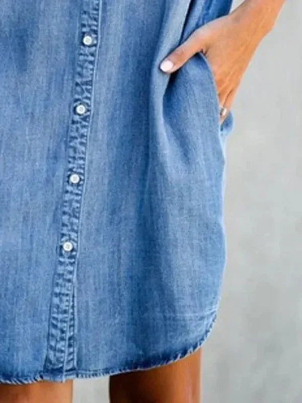 Cowboy-Inspired Denim Dress with Square Collar