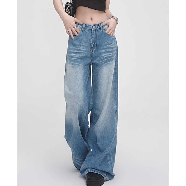 High-Waisted Wide Leg Jeans with Crease Pattern