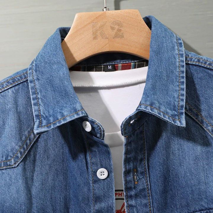 Slim Fit Cotton Long Sleeve Cowboy Denim Shirt