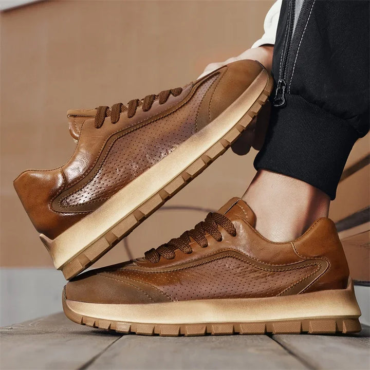 Breathable Perforated Leather Durable Sneakers