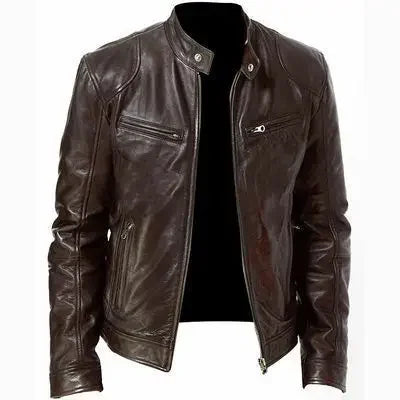 Trendy Stand Collar PU Leather Coat