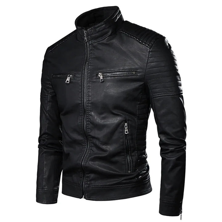 Classic Solid Color Leather Jacket