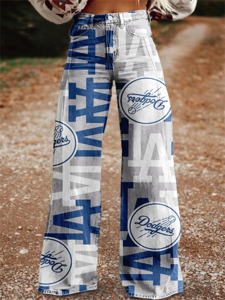 3D Digital Print Color Block Wide Leg Pants