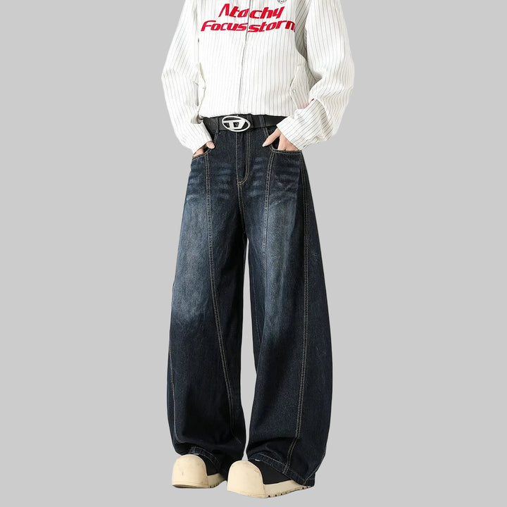 Trendy Deep Blue Loose Wide Leg Jeans