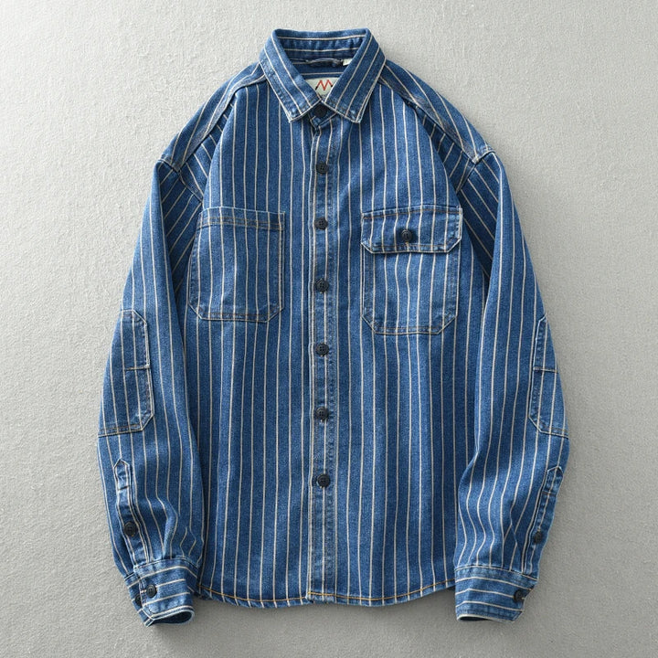 Loose-Fit Washed Striped Denim Shirt