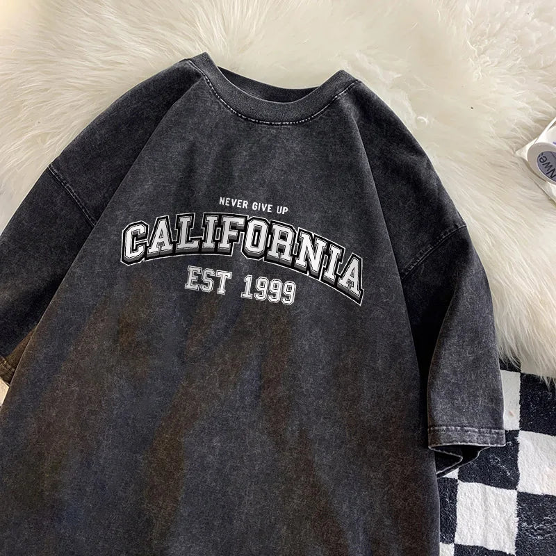 California Style 'Never Give Up' Retro Washed Cotton T-Shirt