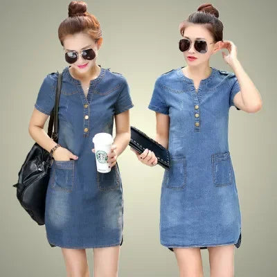 Short Sleeve A-Line Skirt Denim Dress