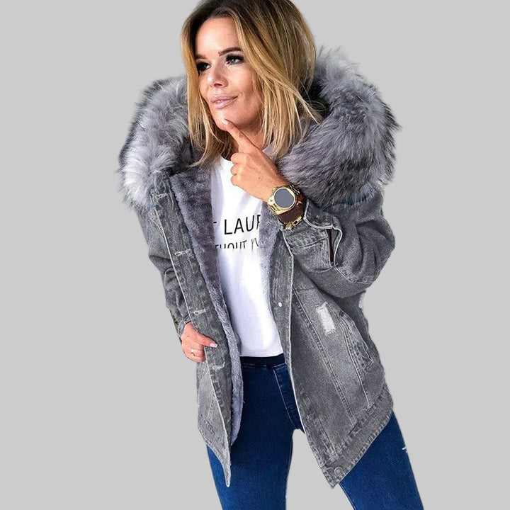 Retro Winter Denim Single-Breasted Hooded Jacket
