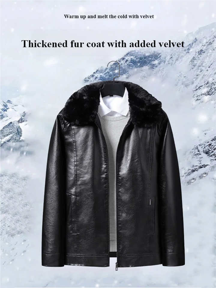 Men's Long Plush Thick Leather Jacket
