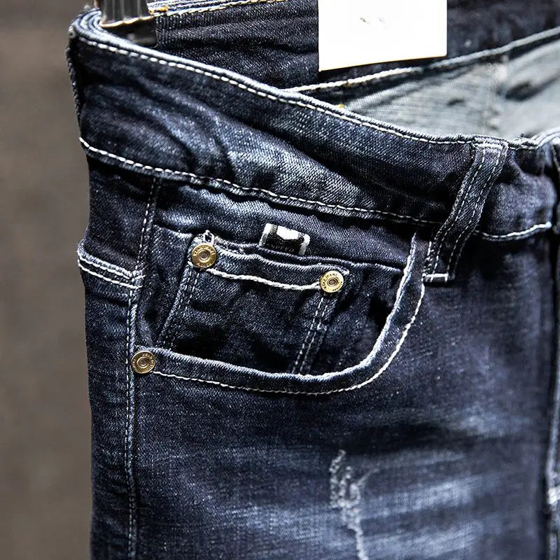 American Style Slim-Fit Ripped Cotton Straight Jeans