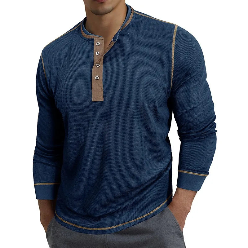 Long Sleeve Four-Button Henry Collar T-Shirt