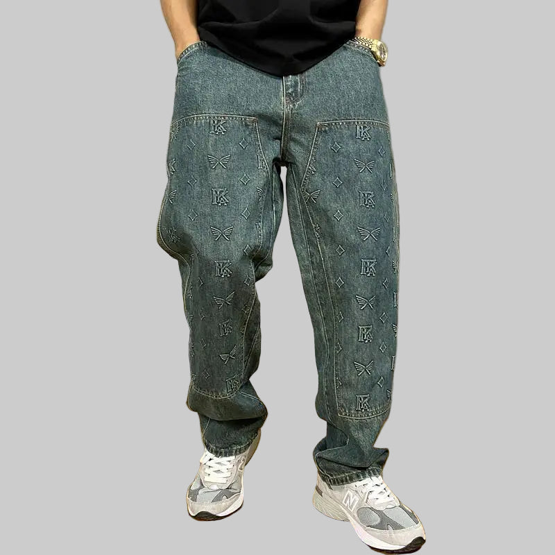 Modern embossed washed men's work jeans