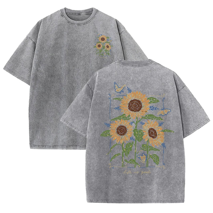Lift Is Good Soft Cotton Sunflower Print T-Shirt