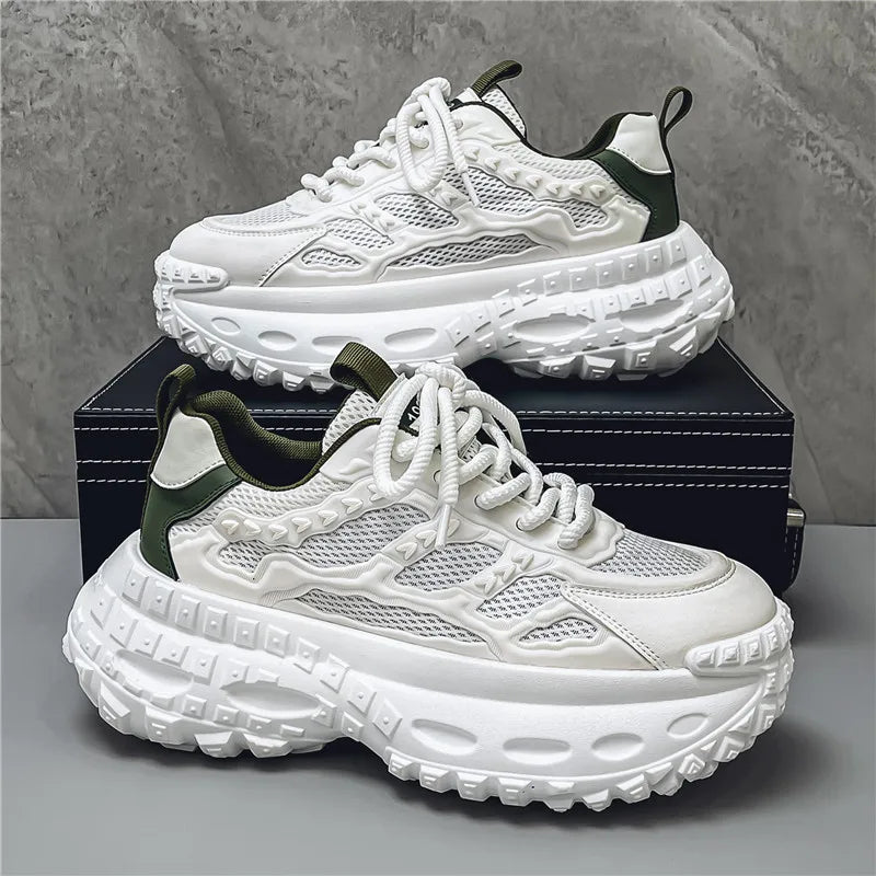 Designer Leather Fabric Chunky Sneakers