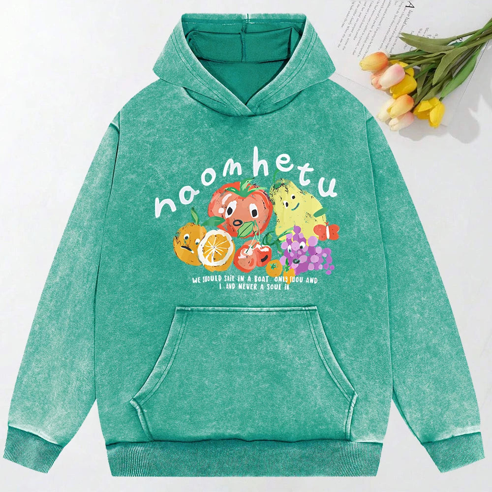 American Retro Fruit Print Washed Hoodie