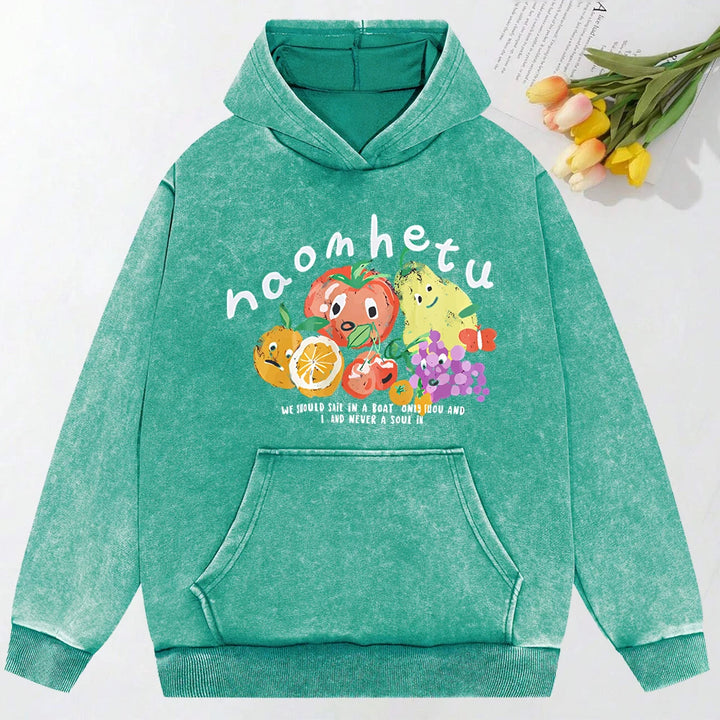 American Retro Fruit Print Washed Hoodie