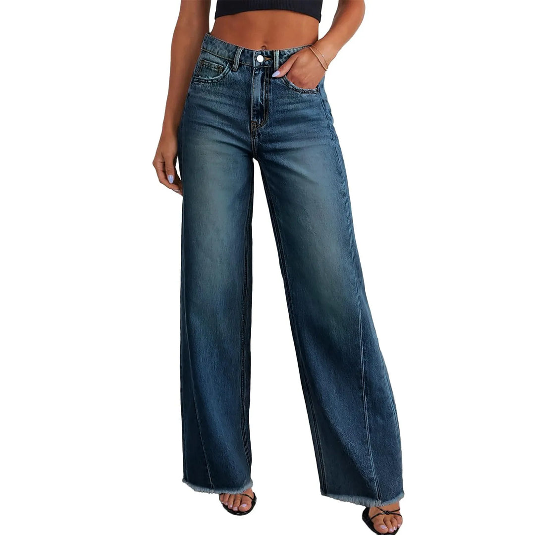 High-Waisted Raw-Edge Wide-Leg Sexy Jeans