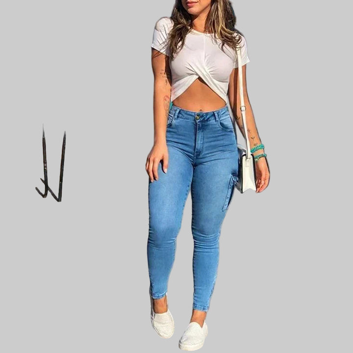 High-Waisted Distressed Denim Pencil Pants