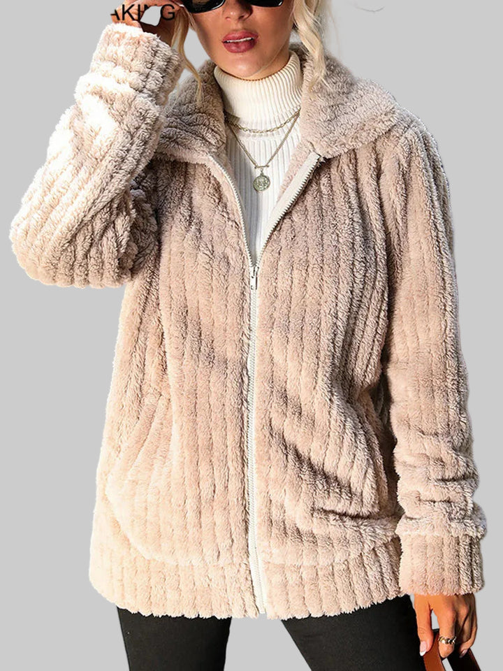 Thick Plush Warm Long Turndown Collar Jacket