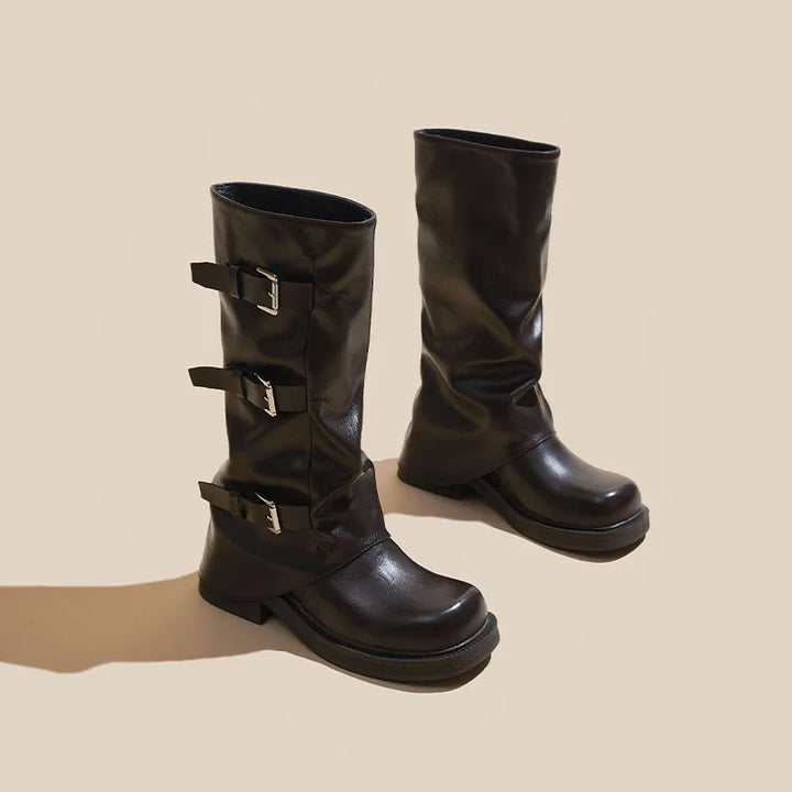 Square Toe Pleated Western Cowboy Boots