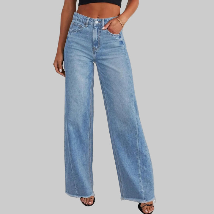 High-Waisted Raw-Edge Wide-Leg Sexy Jeans