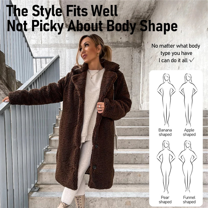 Plush Furry Button-Up Long Coat with Lapel