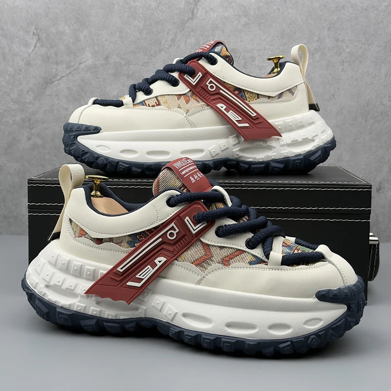 Designer Leather Fabric Chunky Sneakers