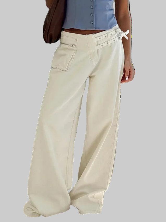 Mid-Waist Wide Leg Denim Pants