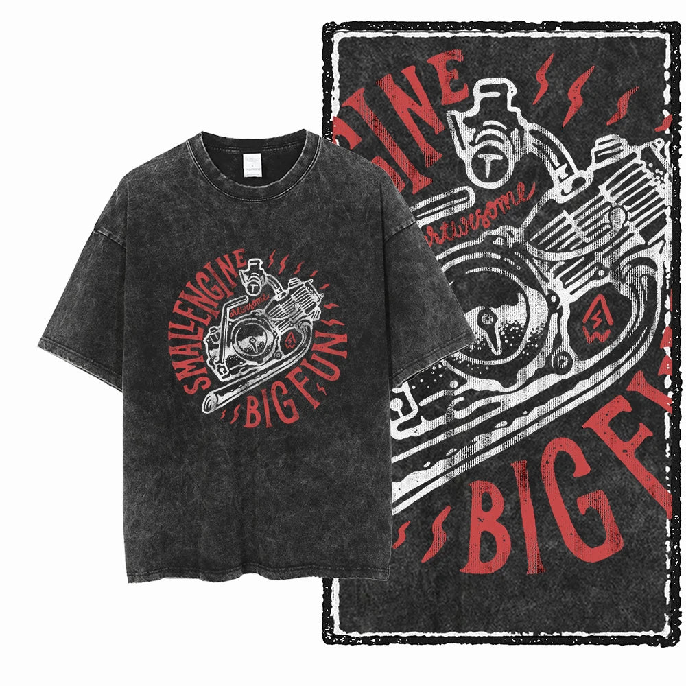 MOTOR CYCLE THEME Printed Cotton Acid Washed Graphic Unisex T Shirt