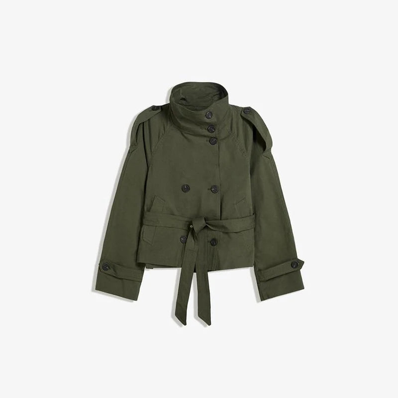 Belted Waist Cropped Trench Coat