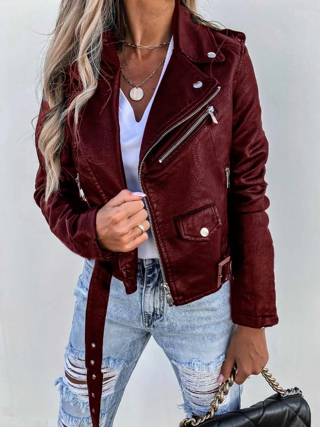 PU Leather Short Zipper Winter Warm Outerwear