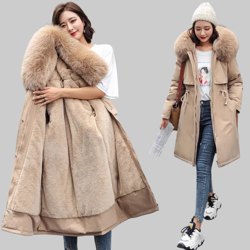 Fitted Mid-Length Parka Warm Casual Outerwear