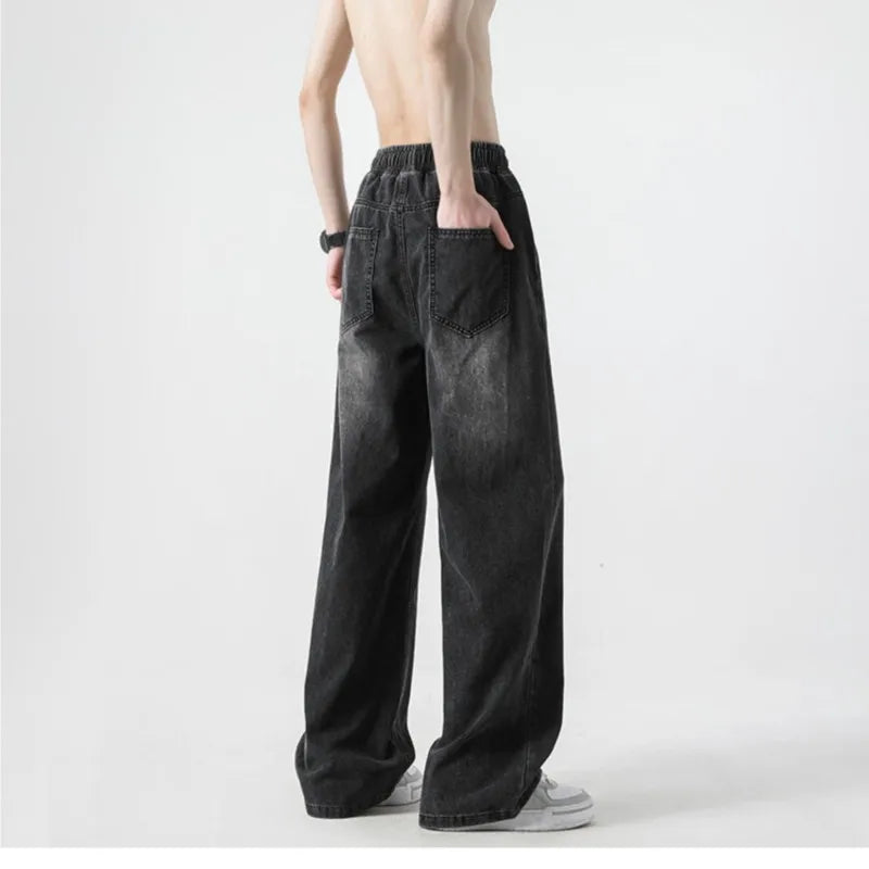 Lightweight Loose Fit Straight Leg Distressed Denim Jeans