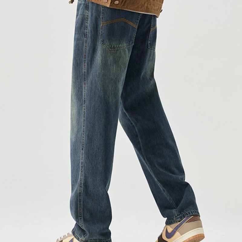 Retro Wide-Leg Nine-Point Loose Straight Jeans