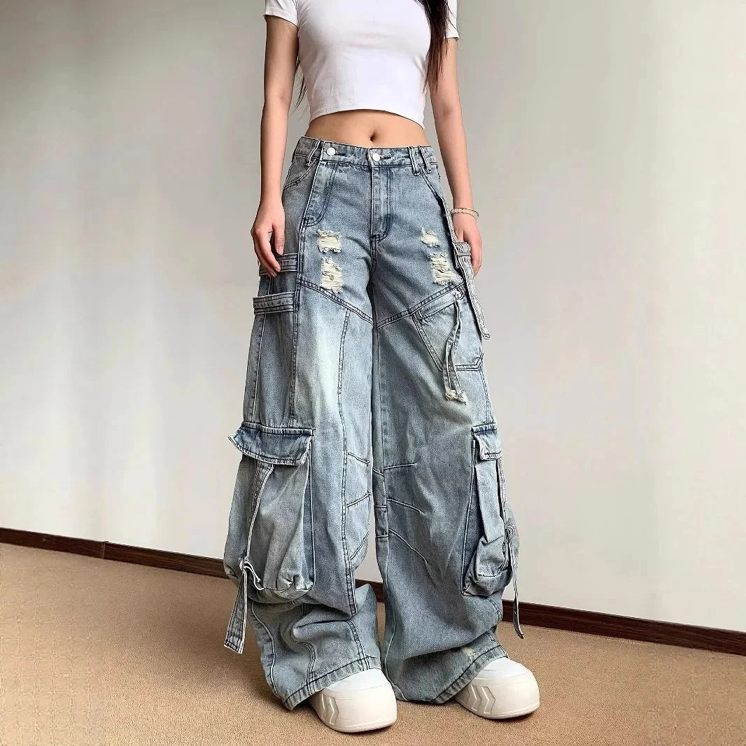 Heavy Faded Multi-pocketed American jeans