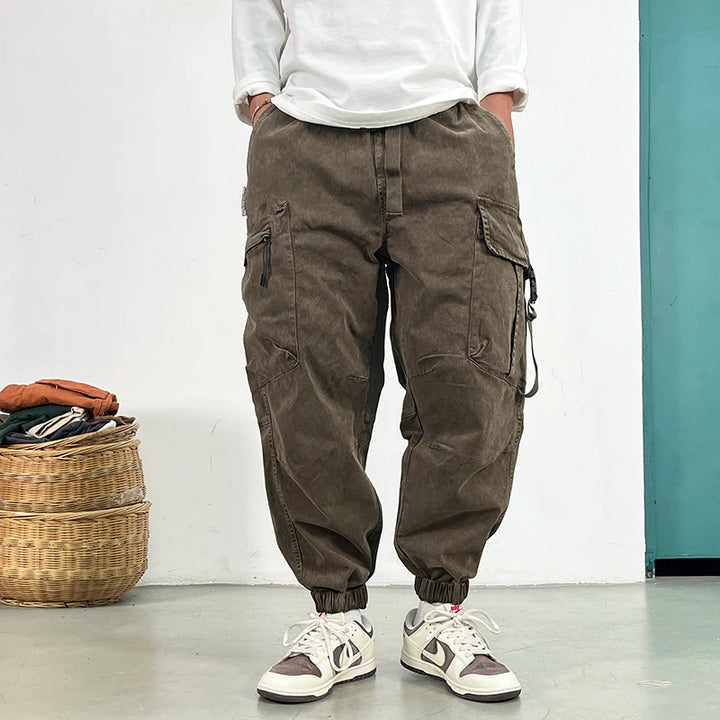 Premium Snow Wash Distressed Cargo Pants