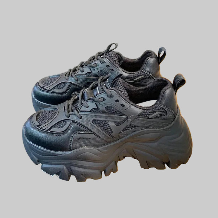 Mesh Leather Platform Casual Chunky Sneakers