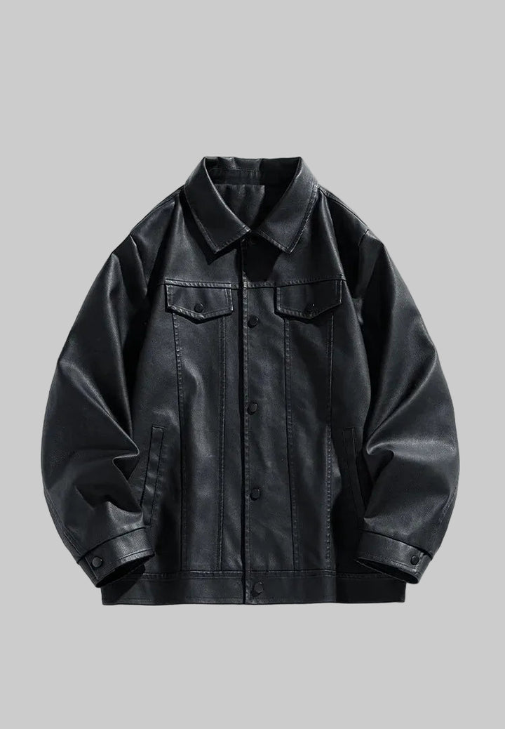 PU Leather Stand Collar Fashion Outerwear