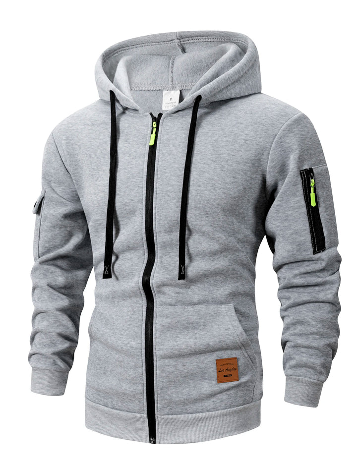 Kangaroo Pocket Solid Color Zipper Hoodie