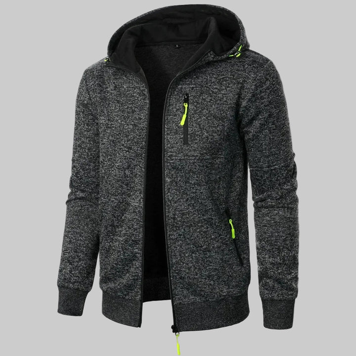 Zipper Pocket Jacquard Slim Fit Hoodie