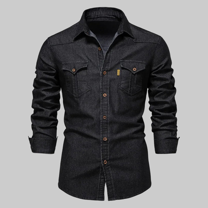 Elastic Cotton Slim Fit Denim Shirt