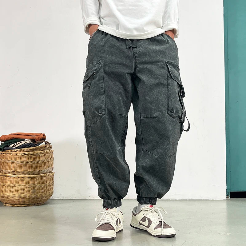 Premium Snow Wash Distressed Cargo Pants