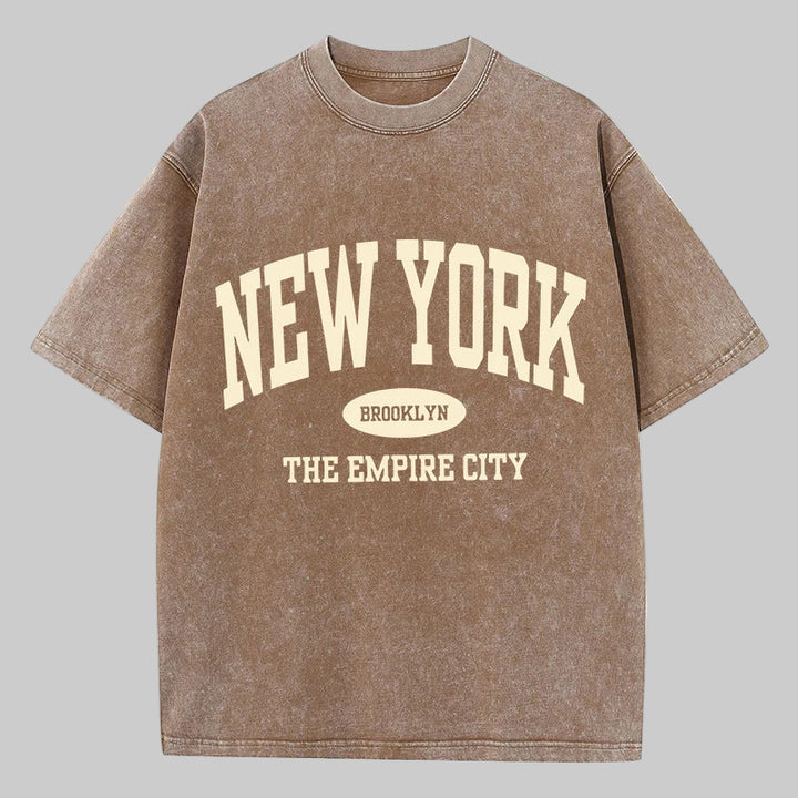 NY Letter Print Acid Washed T-Shirt