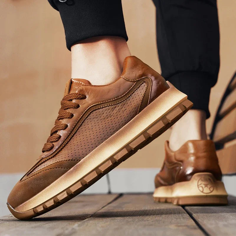 Breathable Perforated Leather Durable Sneakers