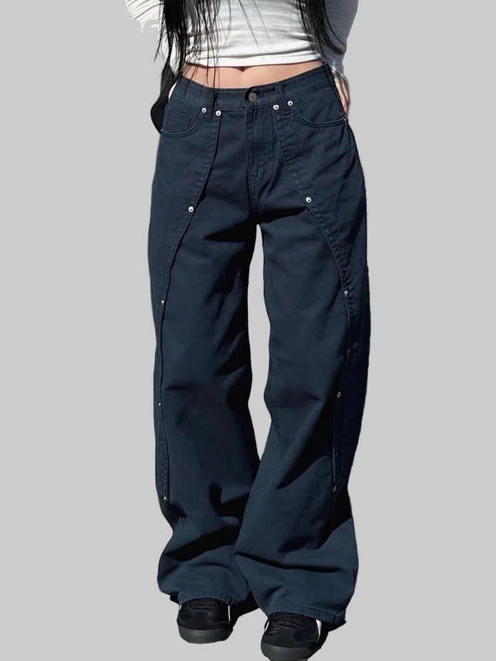 Casual Loose-Fit Rivet Wide Leg Cargo Pants