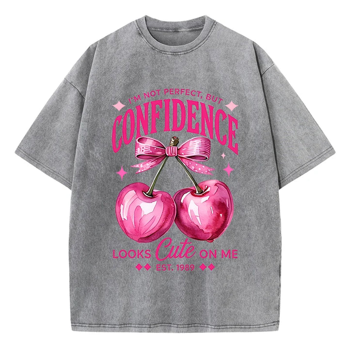 Pink Cherry Print Distressed Cotton T-Shirt